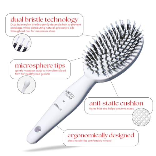 Hairtamin White Paddle Hair Brush for All Hair Types, Detangling & Styling