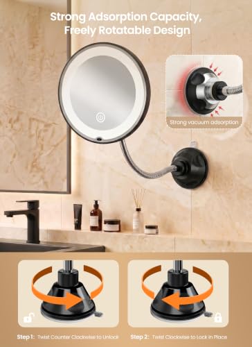 Brightown Black 10x Magnifying Lighted Makeup Mirror with Flexible Gooseneck
