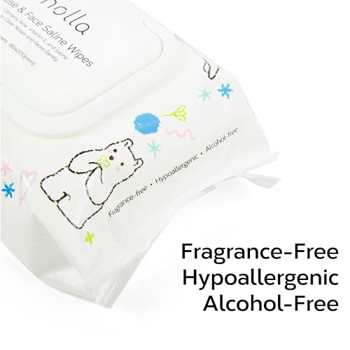 Nolla Nose and Face Wipes for Babies & Kids with Saline, Vitamin E, & Aloe | Unscented | Compostable, 180 Count (6 Packs of 30)