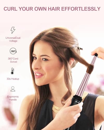 3-in-1 Curling Iron Set with 0.5-1.5 Inch Interchangeable Ceramic Wands - Dual Voltage, Fast Heating, Heat-Resistant Glove & Clips