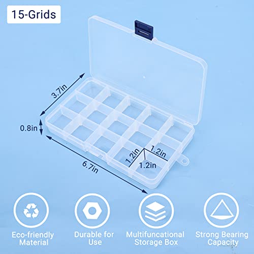 Cosics 10pcs Fake Nail Storage, 15-Grid Small Plastic Rhinestone Organizer Box, Acrylic False Nail Tips Container, Jewelry Display Holder, Tackle Hair Art Craft Accessories Empty Case with Dividers
