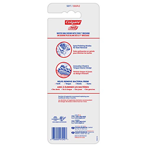 Colgate 360 Advanced Whitening Soft Toothbrush Pack - 8 Count, Gentle Oral Cleaning