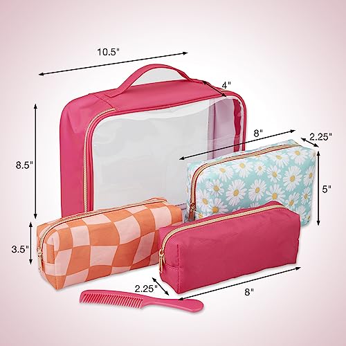 Conair Pink & Daisy Print 5-Piece Toiletry Travel Set with Makeup Bags & Comb