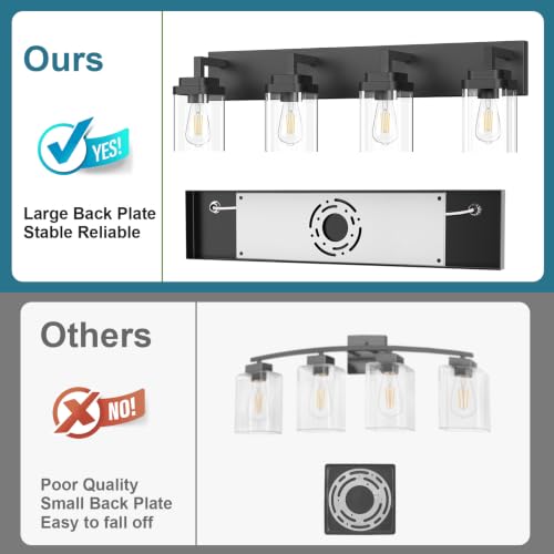 Matte Black Bathroom Light Fixtures - 4-Light Modern Vanity with Clear Glass Shades - Black / 4-Light