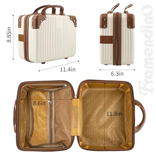 Framendino Beige Hard Shell Travel Makeup Case - Portable Cosmetic Suitcase