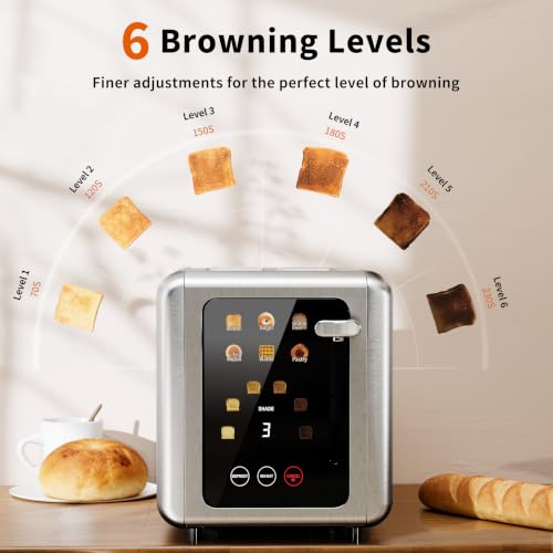 Full Touch Screen Toaster 2-Slice Smart Toaster for Bread - Silver