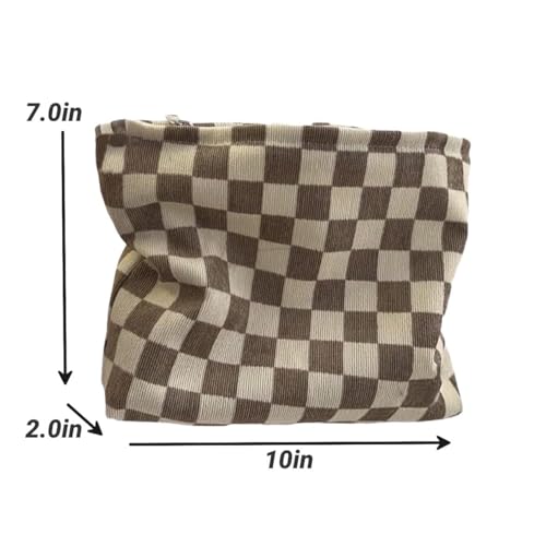 Travel Checkered Makeup Bag, Corduroy Cosmetic Bag for Purse, Small Cosmetic Zipper Pouch Cute Travel Checkered Makeup Bag Gift for Women,Girls (3 pack)
