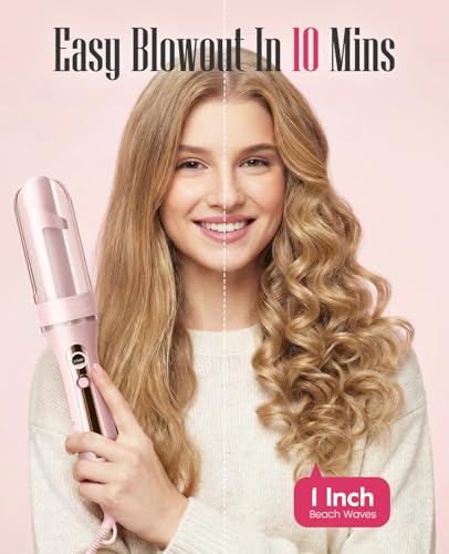 Pink Automatic Rotating Curling Iron for Long Hair - Easy Salon-Style Waves