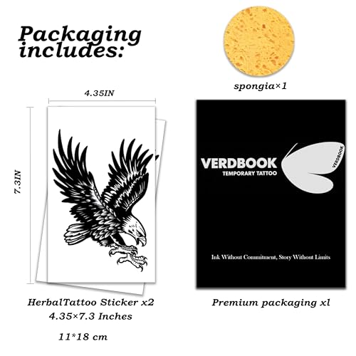 Waterproof Temporary Tattoos: 2-Sheet Tattoo Kit with Realistic Body Stickers, Semi-Permanent Tattoos for Adults Lasting 7-15 Days ? Safe for Men & Women, Eagle Tattoo Pattern