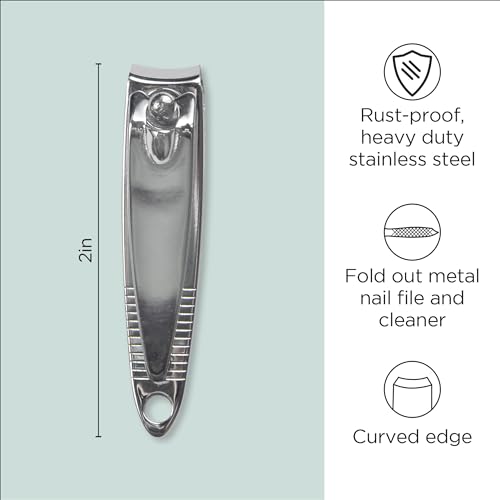 Diane Stainless Steel Toenail Clippers with File & Cleaner - Curved Edge, 72-Pack