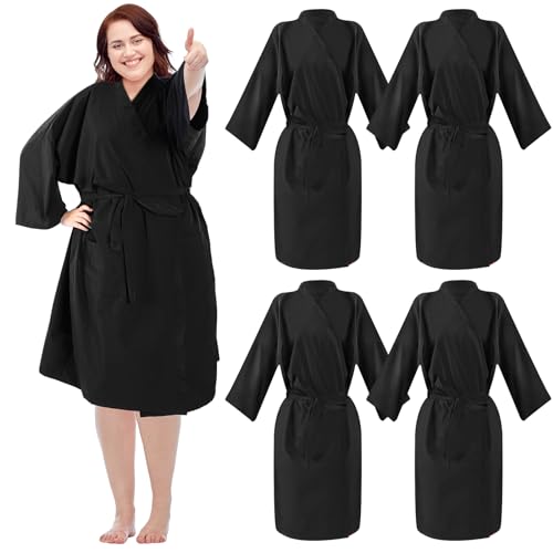 Salon Client Gown Robe Set - Black Nylon Adjustable Hairdressing Cape with Pockets, XL