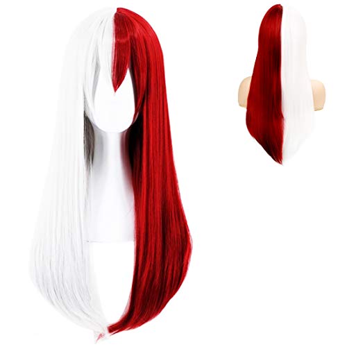 Anime Cosplay Wig for Women White & Red Synthetic Halloween Hair, Long Straight Style