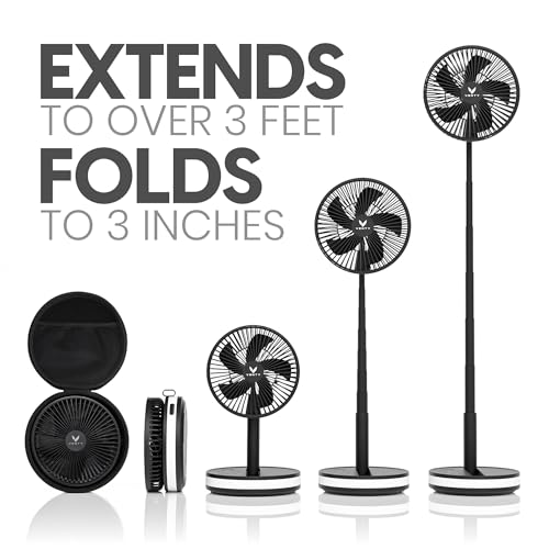 VENTY Black Portable Fan with Remote - Wireless Battery Operated Oscillating Fan with LED Lights, 4 Speeds & USB-C Power Bank