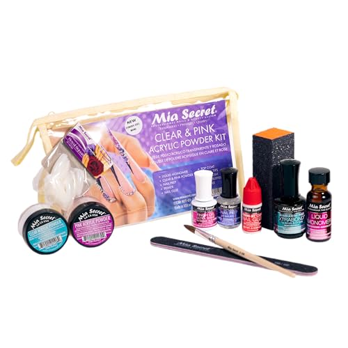 Mia Secret Acrylic Nail Kit/set For beginners - Nails Kit With Pink Acrylic Powder and Clear Acrylic Powder With Everything - Starter Kit de U?as Acrilicas Mia Secret - U?as Completo
