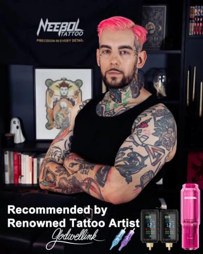 Pink Wireless Tattoo Gun Kit with Dual 1600mAh Batteries for Beginners & Artists - Large