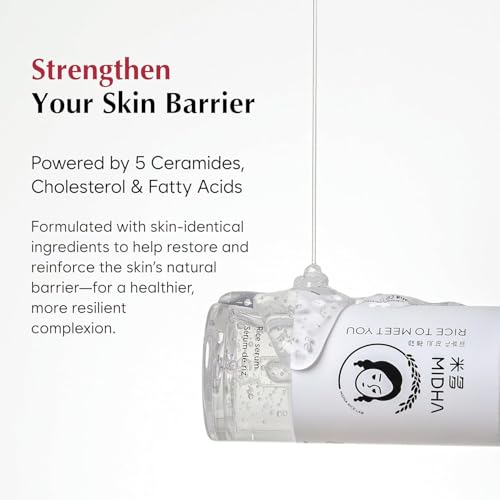 MIDHA Rice Serum, 1.69fl.oz/50ml, Deep hydration, Skin barrier support, Lightweight, Moisture, Radiant, Long-lasting Moisture care, balanced skin appearance, Nourishing
