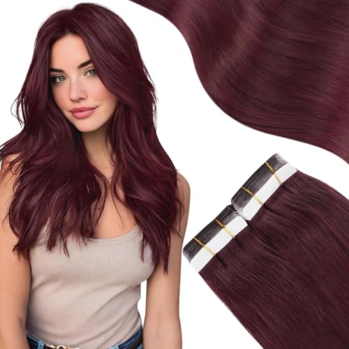 Moresoo Burgundy Tape-In Hair Extensions 16 Inch - Wine Red 20 Pieces
