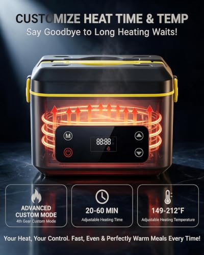 Yellow Cordless Electric Lunch Box with 24000mAh Battery, 1.2L Food Warmer & 5 Heating Modes