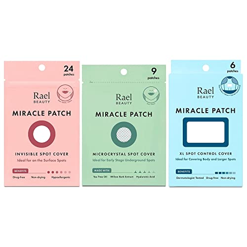 Rael Miracle Bundle - Invisible Spot Cover (24 Count), Microcrystal Spot Cover (9 Count), XL Spot Control Cover (6 Count)