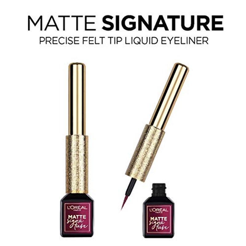 L¡¯Or?al Paris Makeup Matte Signature Liquid Dip Eyeliner, Waterproof, Precise and Easy Application, All Day Wear, Vivid Matte Finish, Burgundy, 0.07 fl; Oz.