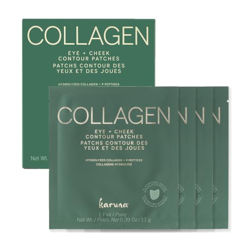 Karuna Collagen Hydrogel Facial Sheet Masks for Wrinkles & Hydration - Hydrogel Eye & Cheek (4 Pack)