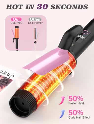 Large 2 Inch Curling Iron for Big Waves - Pink, Dual Voltage with European Plug Adapter