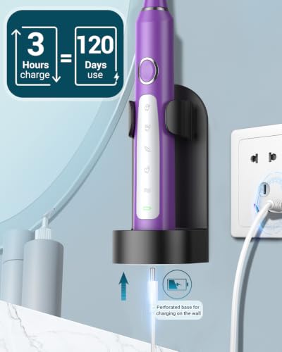 Electric Toothbrush for Adults & Kids - Sonic Clean & Whitening, 8 Heads, Travel Case - Purple