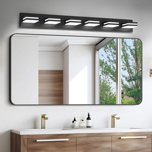 IZORRO 6-Light Matte Black Floating LED Vanity Lights, 6000K Dimmable, 36in (No Assembly) – Over Mirror, 360° Rotatable