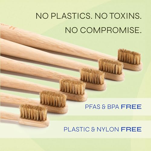 Boar Bristle Bamboo Toothbrush - Natural Plastic-Free Eco-Friendly 6 Pack - Variation of Boar Bristle Bamboo