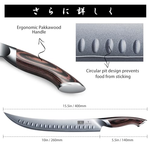 10-Inch Razor Sharp Carving Slicing Knife - Japanese High Carbon Steel Brisket Knife - Ergonomic Handle