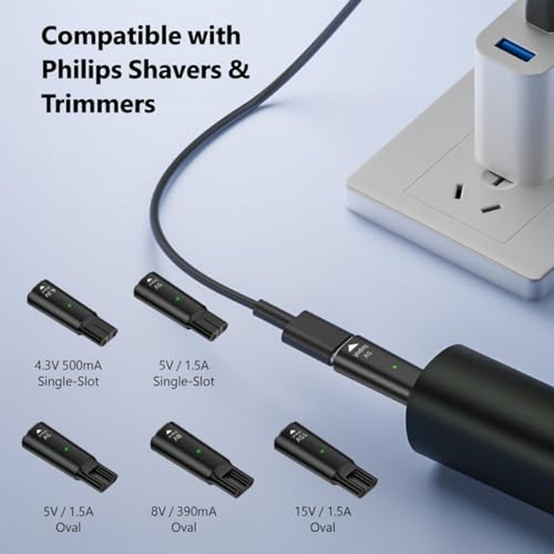 4.3V 5V 8V 15V Type-C Shaver Adapter Charging Converter, Suitable for Philips Norelco 7700/7500/7400 3500/5300 Series, OneBlade QP6520 QP6530 QP6510£¬ Equipped with a Charging Data Cable (8V)