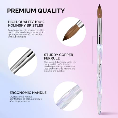 100% Kolinsky Acrylic Nail Brush - Transparent, Size 10, MelodySusie