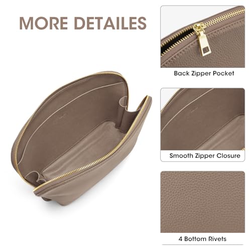 Kattee Leather Makeup Bag, Travel Cosmetic Bag Set, Toiletry Bag Organizer for Women, 1-PACK, Medium, Khaki