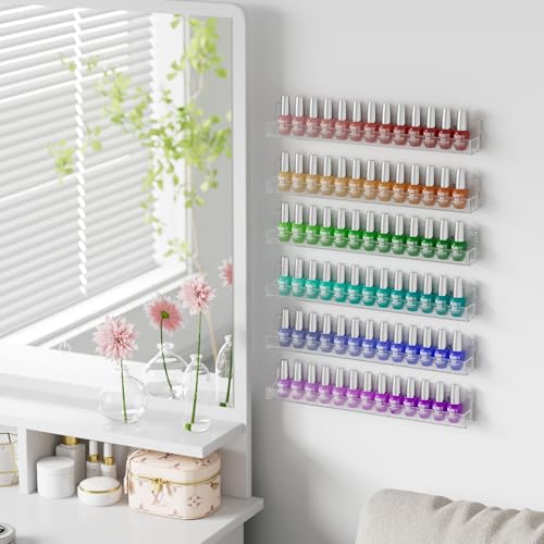 24-Inch Wall Mounted Nail Polish Organizer Shelves Set of 6 Clear