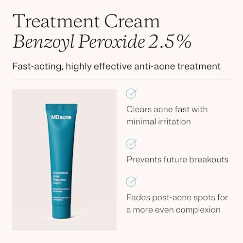 MDacne 2.5% Benzoyl Peroxide Acne Treatment Cream with Antioxidants & Hydrating Ingredients