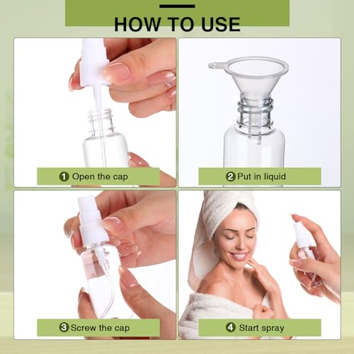 Uiifan 200 Pcs Mini Clear Spray Bottles 1 oz Small Empty Plastic Fine Mist Spray Bottles with Small Funnels for Essential Oils Travel Alcohol Perfumes