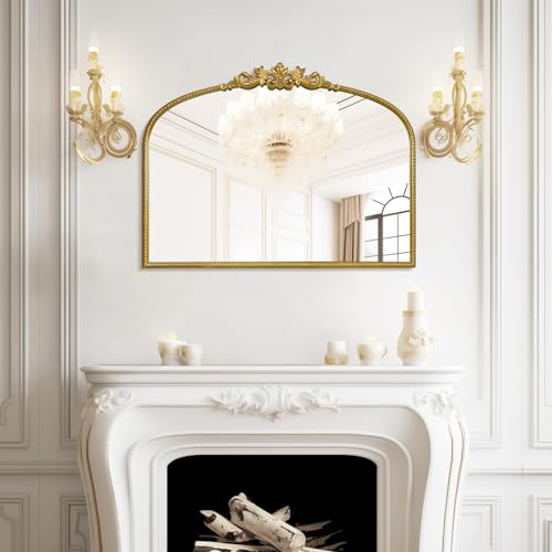 24 x 32 Inch Gold Vintage Wall Mirror with Ornate Frame - Arched Design