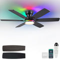 52-Inch Ceiling Fan with RGB Light & Remote - Black 6 Blades, APP Control
