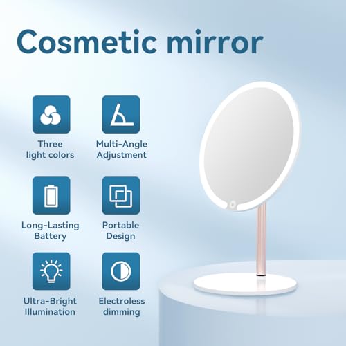 Makeup Mirror with Lights, 4K Ultra-Clear Reflection, Long-Press Adjustable Brightness, 3 Glow Settings, Flexible Multi-Angle Design ? Perfect for Makeup and Valentines Day Gifts for Her