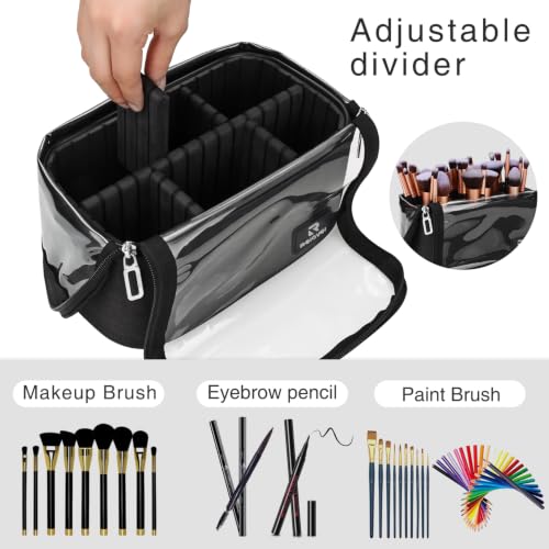 A1 Black Makeup Brush Bag with Adjustable Divider - Large Capacity & Foldable Design