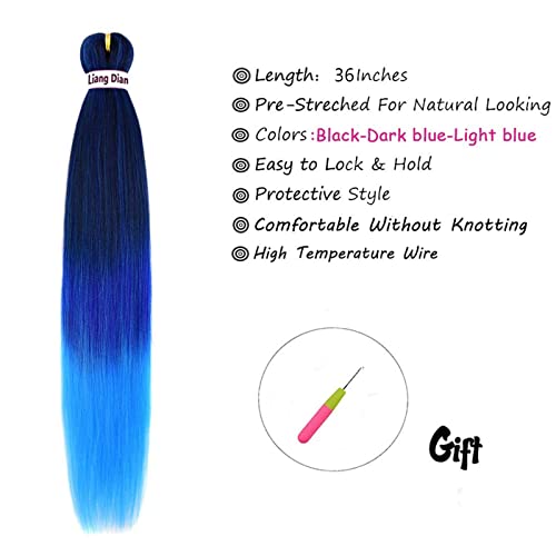 Pre-Stretched Braiding Hair 36 Inch 8 Packs - Mixed Black, Dark Blue, Light Blue