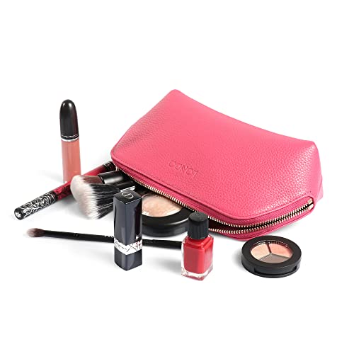 Pink Leather Makeup Bag - Travel Cosmetic Pouch & Clutch
