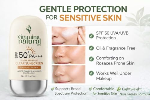 SPF 50 Face Sunscreen Cream 2-Pack - 1.7 Fl Oz Each, Broad Spectrum UVA UVB, Sensitive Skin