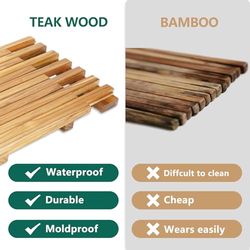 Teak Shower Mat 25.5 x 12 in – Adjustable, Non-Slip Spa Bath & Sauna Mat