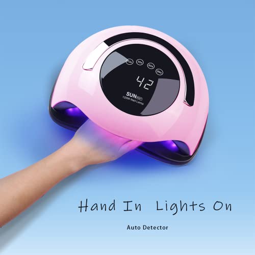 W&H UV LED Nail Lamp, 120W Faster Gel Nail Dryer Professional Curing Lamp for Fingernail and Toenail Nail Gel Polish Machine with 4 Timer Setting Touch Screen £¨Sun BQ5T£© (Pink)