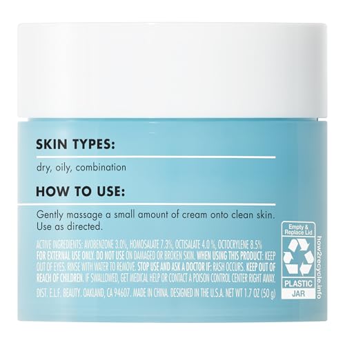 e.l.f. SKIN Holy Hydration! Face Cream - Broad Spectrum SPF 30 Sunscreen, Moisturizes & Softens Skin, Quick-Absorbing & Ultra-Hydrating, 1.7 Oz (50g)
