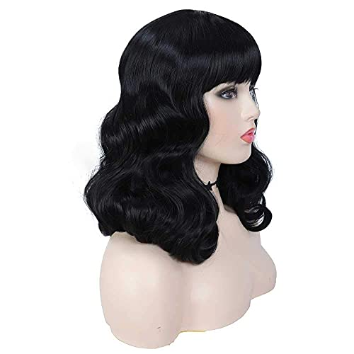 Black Short Curly Vintage Wig for Women – 1940s Retro Cosplay & Daily Use