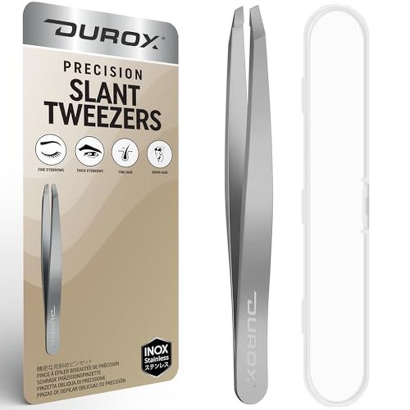 DUROX Precision Tweezers for Eyebrows ? Slant Eyebrow Tweezers for Women and Men, Made of Stainless Steel with Fine Slant Tips for Eyebrow and Hair Removal