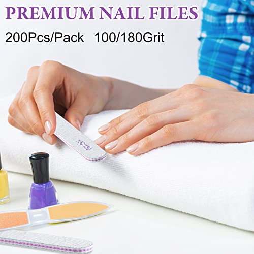 100/180 Grit Nail Files Bulk 200 Pcs Emery Boards for Acrylic Nails - Double Sided