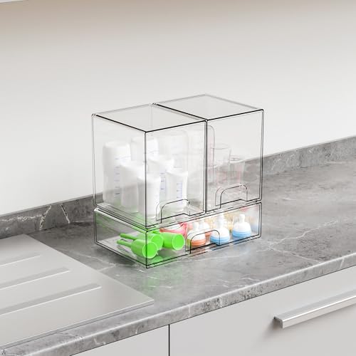 Baby Bottle Organizer with Stackable Drawers - BPA Free Countertop Storage for Breast Pump Parts & Accessories